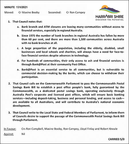 27 July 2021 - Narrabri Shire Council - Minutes extract - CPSB Resolution